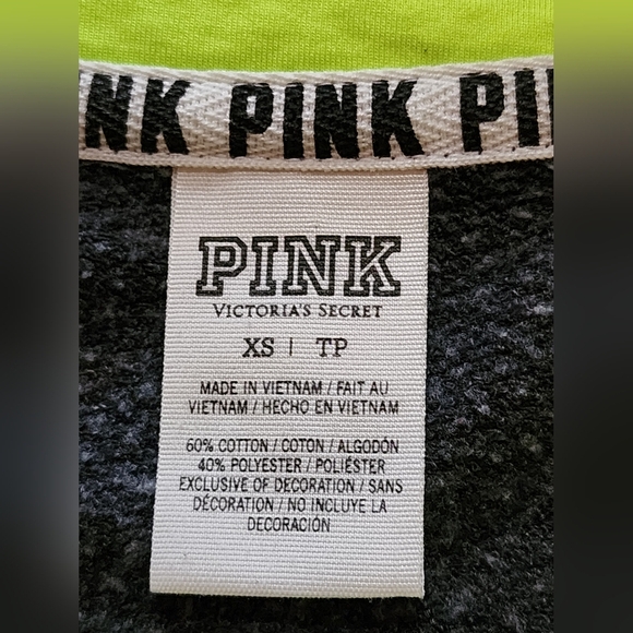 PINK Neon Green Logo Quarter Zip Pullover XS Gray Fleece Sweatshirt Top - Picture 8 of 8